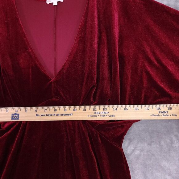 Gianni Bini Womens Short Dress L Burgundy Velvet Deep VNeck Dolman Sleeve Goth - Picture 9 of 11